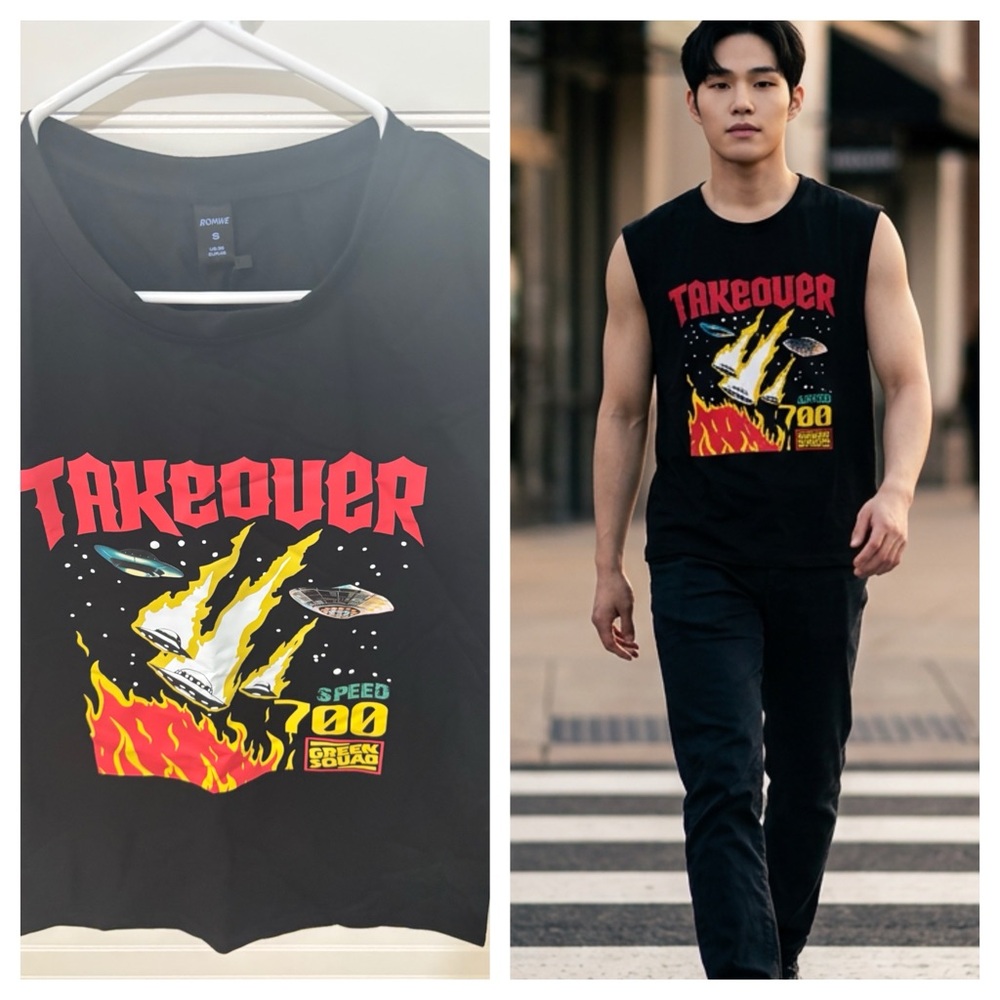 ROMWE Black Takeover Graphic Tank Top